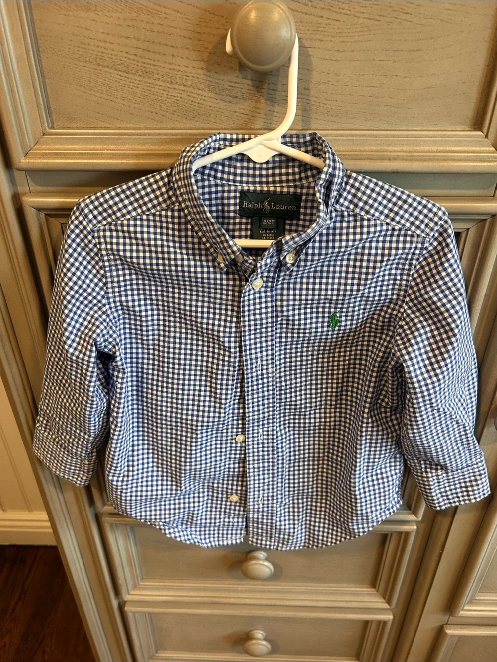 Ralph Lauren Blue and White Gingham Button-Down Shirt for Kids
